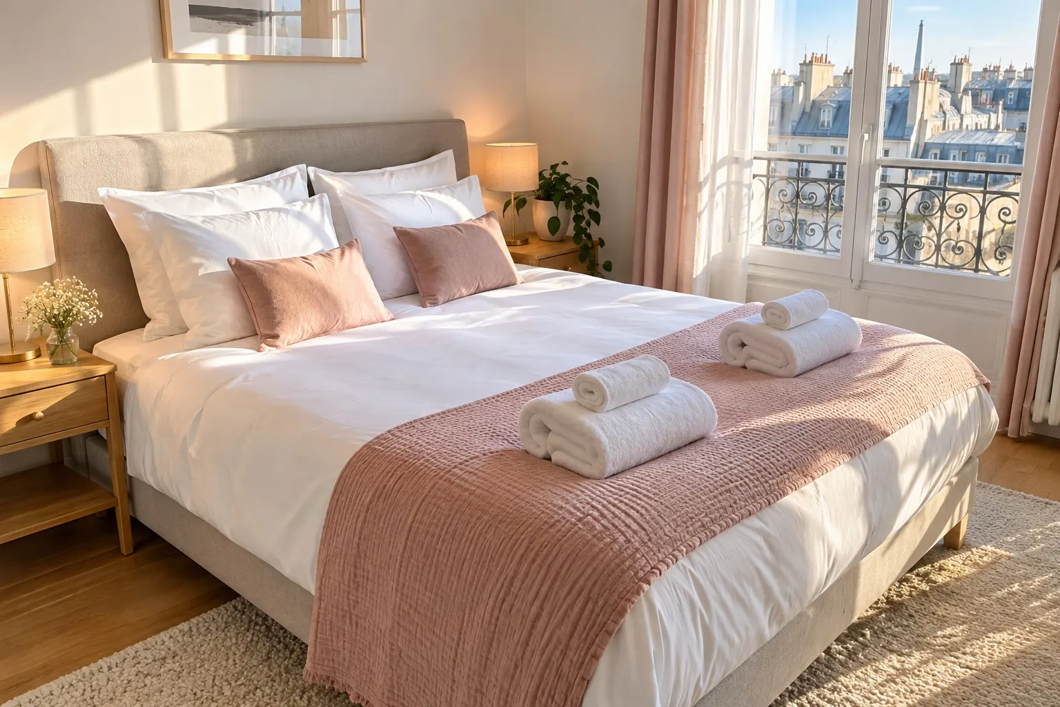 Chambre de location courte durée préparée par Lavéo